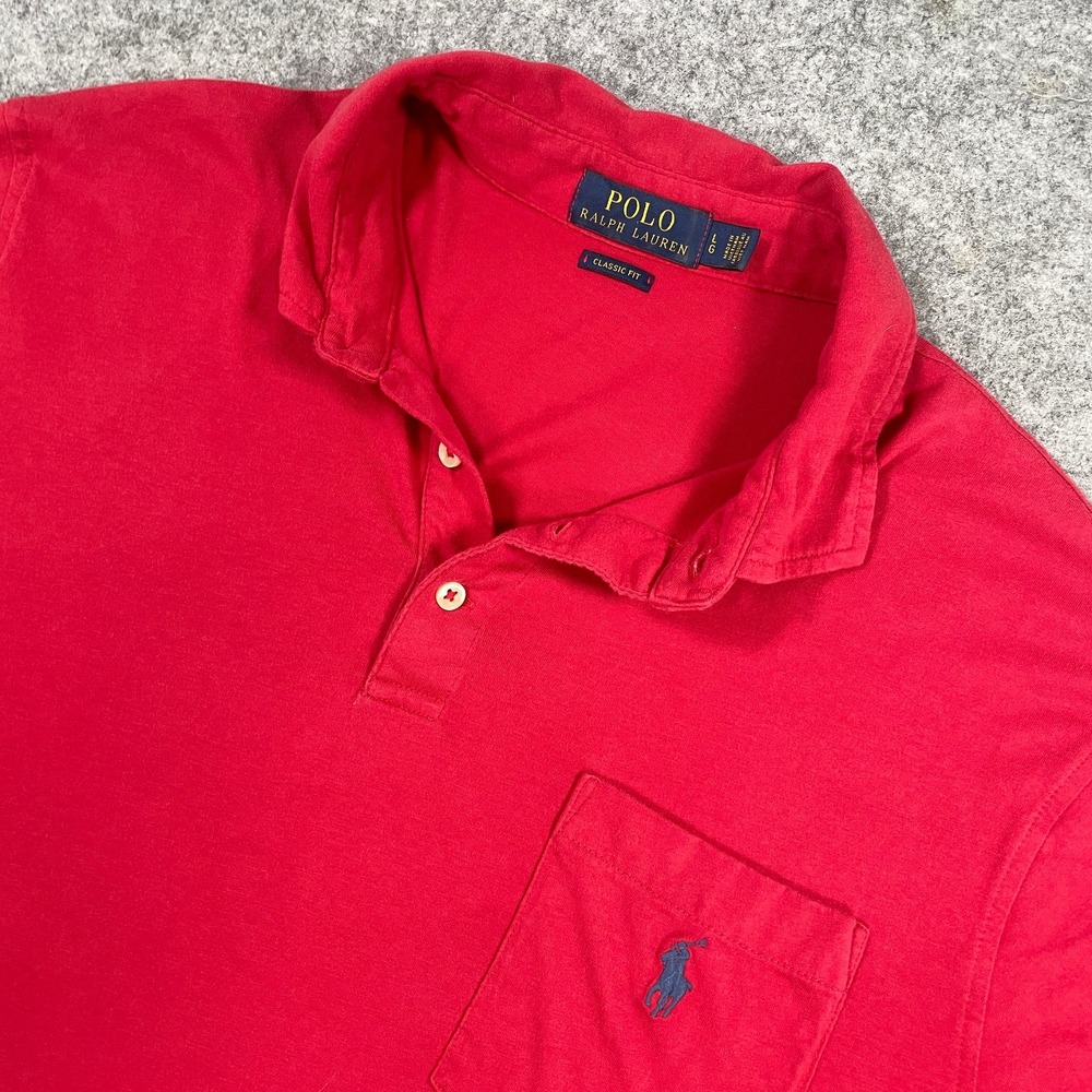Polo Ralph Lauren Mens Polo Shirt Large Red Classic Fit Cotton Pocket Pony Logo